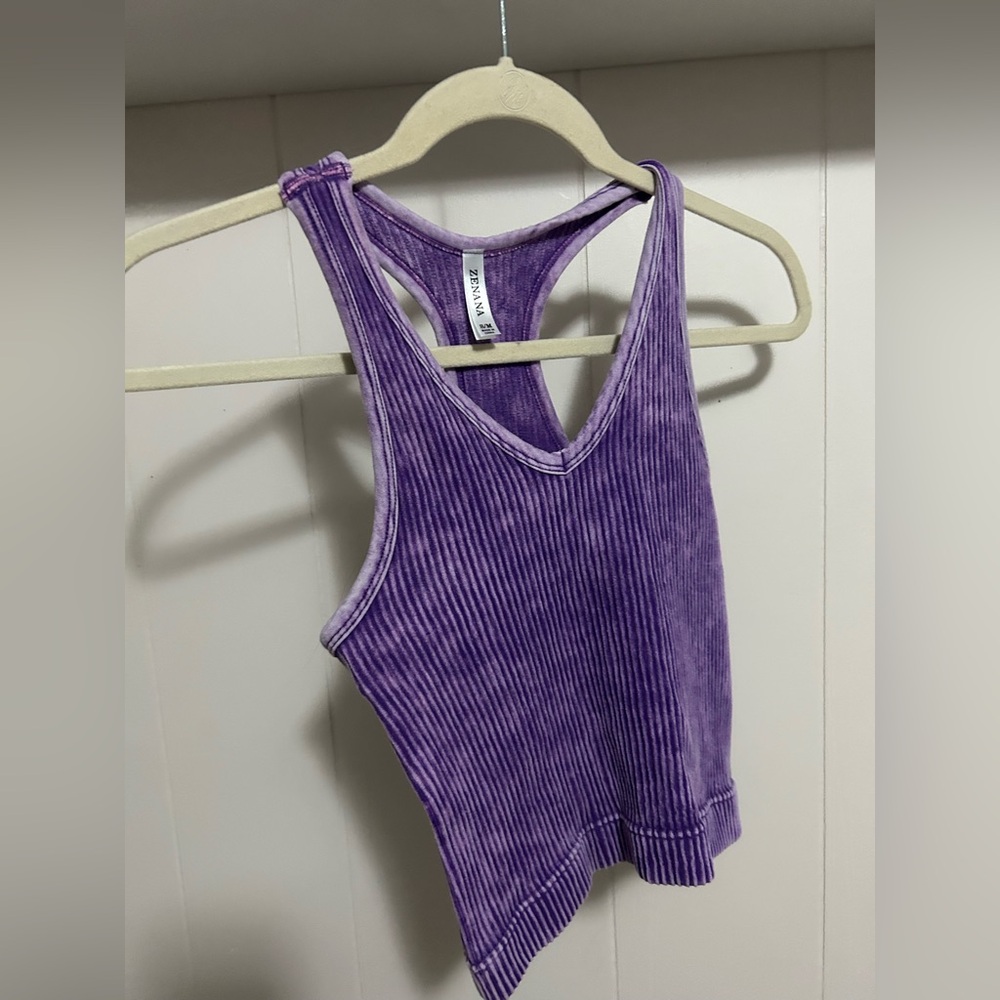 Zenana Outfitters Lavender and White Tank Top